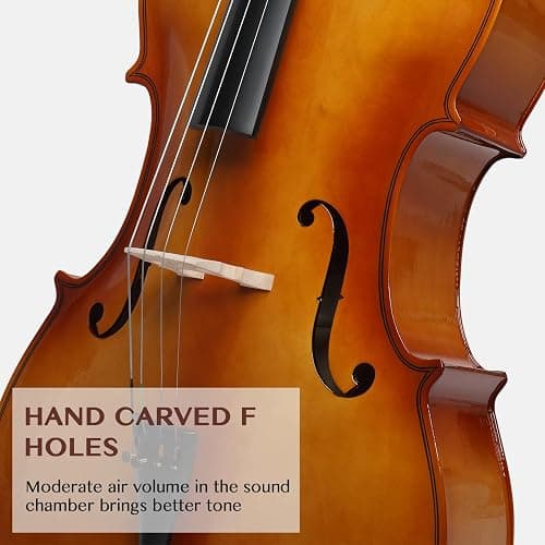 Ktaxon Full-Size Cello, Beginner Cello 4/4, Acoustic Cello Kit | Full Equipment with Portable Bag, Bow, Bridge and Rosin for Beginners | Adults & Kids String Musical (Classic Retrovert) thumbnail 4