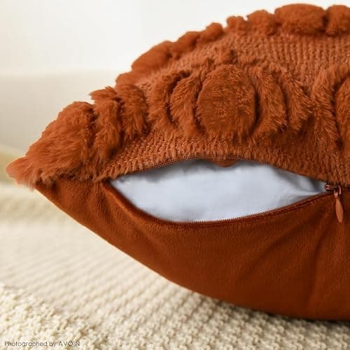 AVOIN colorlife Fall Pumpkin Caramel Throw Pillow Covers, 18 x 18 Inch Seasonal Autumn Thanksgiving Harvest Decoration Soft Plush Faux Fur Jacquard Cushion Case Decoration for Sofa Couch Set of 2 thumbnail 7