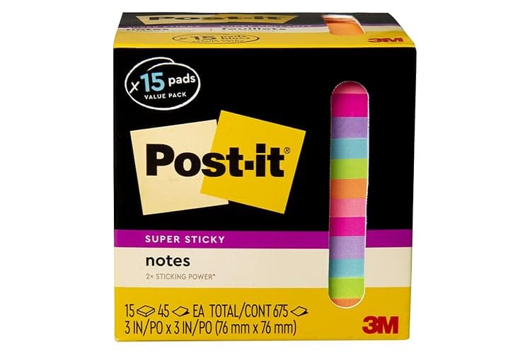 Post-it Super Sticky Notes, Assorted Bright Colors, 3x3 in, 15 Pads/Pack, 45 Sheets/Pad, 2X The Sticking Power, Recyclable, Multi-Color thumbnail 7