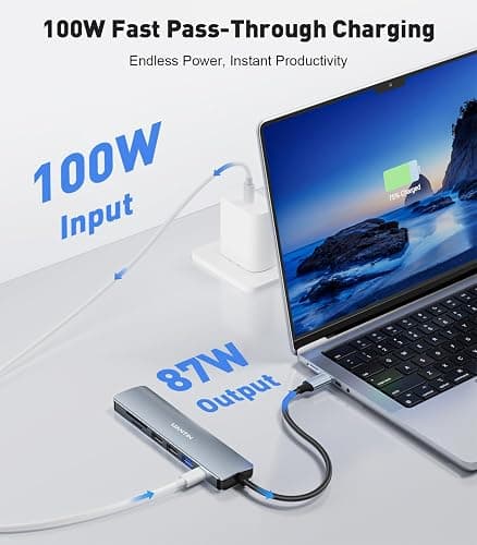 UANTIN USB C Hub 7 in 1 Multiport Adapter with 4K HDMI Dongle, 100W PD, SD/TF Card Reader, 3 USB-A, USBC Docking Station for MacBook Mac Pro/Air, Dell, HP, ASUS, Acer and Other Type C Laptops thumbnail 4