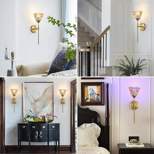 XIYOUVE 2 Pack Battery Operated Wall Sconce with Amber Glass Shades, Wireless Rechargeable RGB Wall Light with Remote Control, for Bedroom Mirror Living Room, ETL Listed thumbnail 7