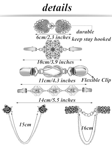 Tornito 12pcs Vintage Sweater Shawl Clips Retro Cardigan Collar Shirt Waist Dresses Chain Clip Antique Flowers Pattern Brooch Pins for Women thumbnail 2