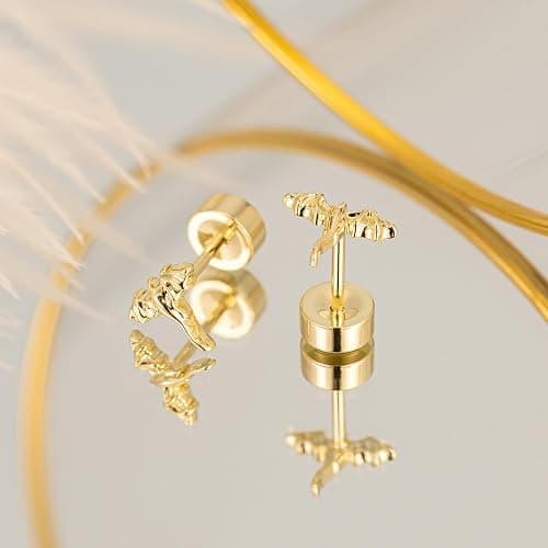 Plenky Flat Back Earrings - 14k Gold Plated Coconut Tree,Baseball Dinosaur,Dragon,Pterosaur,Cowboy Boot,Shark,Earrings for Women Gifts thumbnail 6