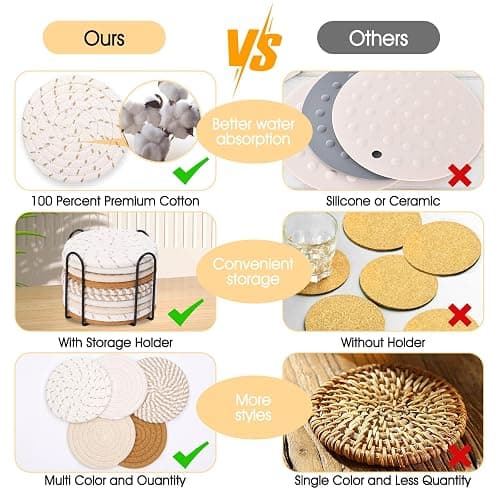 Billbotk 10 Pieces Boho Coasters for Drinks, Absorbent Drink Coasters Set for Home Decor, Fall Decorations for Home and Farmhouse, 4.3 Inches thumbnail 5