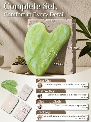 Rena Chris Gua Sha Facial Tools: Natural Jade Stone Guasha Tool for Face Acupuncture Therapy, Facial Massager for Jawline Sculpting and Puffiness Reducing (Mint Green) thumbnail 2