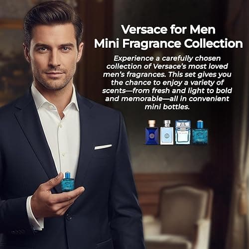 Versace Cologne for Men Set of 4 Mini Eros, Pour Homme, Dylan Blue, Eau Fraiche Perfume for Men Fragrance Sampler Set - Designer Mens Cologne Samples (4 Count, 0.17 oz) thumbnail 6