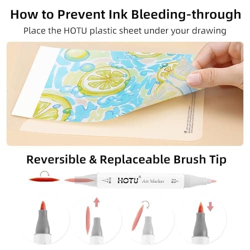 HOTU Alcohol Markers Brush and Fine Tip 50 Colors Dual Tips Art Marker Set Alcohol-based Sketch Pens with Carrying Case，Non-Bleeding Pad for Art Enthusiast Adults Coloring Illustration thumbnail 5