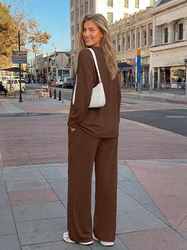 Trendy Queen Womens 2 Piece Fall Lounge Sets Oversized Tops Wide Leg Pants | Airport Travel Outfits,Comfy Matching Clothes,Winter Sweatsuit,Workout Tracksuit for Gym,Fashion 2026,Everyday Wear thumbnail 4