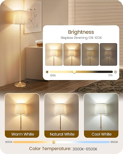 GOEBLESON Dimmable Floor Lamp for Living Room, 68" Tall Standing Lamp, Reading Light with Remote & Foot Pedal, 10W LED Bulb (3000K-6500K) Included, FCC Listed, Reinforced Base, Gold and White DW12LD05 thumbnail 6