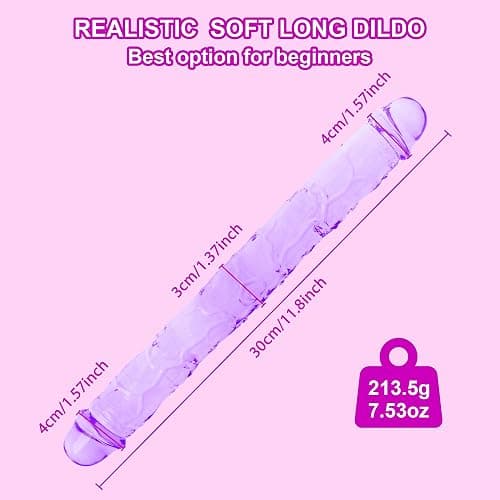 11.8 * 1.37 Inches Double Dildo Crystal Jelly Realistic Anal Long Dildo Penis Soft and Flexible with Veins and Glans Adult Sex Toys for Women/Men/Lesbian Purple thumbnail 4