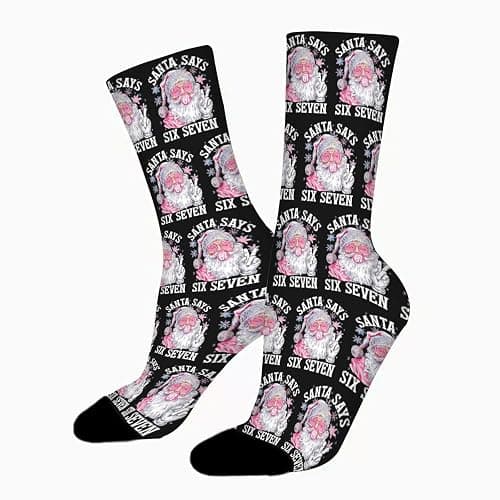 Funny Six Seven 6 7 Meme Christmas Family Xmas Santas Socks for Him - Image 1