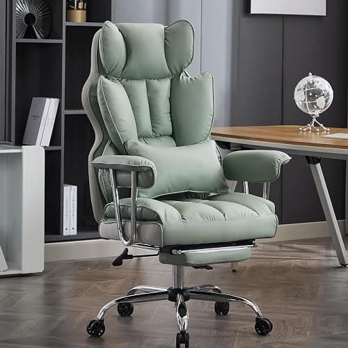 Efomao Big and Tall Office Chair 400lbs - Executive Office Chairs with Footrest, Heavy-Duty PU Leather Computer Chair for Heavy People, Light Green Home Office Desk Chairs - Image 1