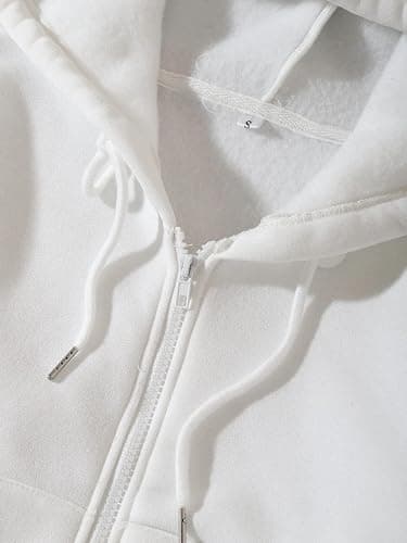 LOFAAC Women Fleece Full Zip Up Cropped Hoodie Sweatshirt 90s Long Sleeve Drawstring Hooded Crop Jacket Top with Pockets thumbnail 4