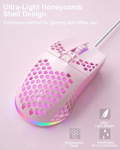 SOLAKAKA SM900 Pink Wired Gaming Mouse with Honeycomb Shell,12800 DPI,7 Programmable Buttons,Lightweight Gaming Mice Ergonomic Computer Mouse Gaming for Windows/PC/Mac/Laptop Gamer thumbnail 7