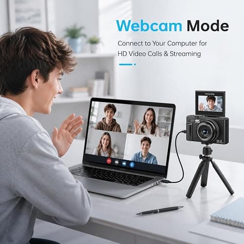 4K Digital Camera for Photography, 64MP Vlogging Camera with 180° Screen | Compact Point And Shoot Camera With WiFi, 32GB Card, 2 Rechargeable Batteries, Portable Travel Camera, Black thumbnail 6