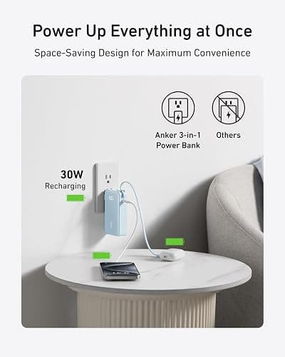 Anker Nano 3-in-1 Power Bank, Foldable AC Plug, 10,000mAh, 30W Two-Way Fast Charging, Built-in Lightning Cable (Not for iPhone 16/15 Series), Compatible with iPhone 14 Series, AirPods, and More thumbnail 5