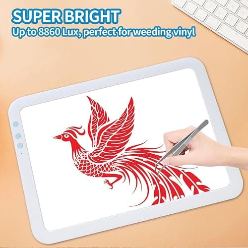 TOHETO A4 Rechargeable Led Super Bright Light Pad Powered by 3500mAh Lithium Battery for Cricut Weeding Vinyl Tool, Portable Wireless Light Board/Box for Tracing, Diamond Painting, Sketching & Drawing thumbnail 5