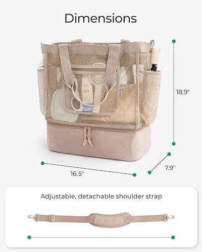 BAGSMART Beach Bag for Women, Mesh Tote Bags with Zipper, Sandproof Vacation Essentials with Cooler for Swim Cruise Pool thumbnail 6