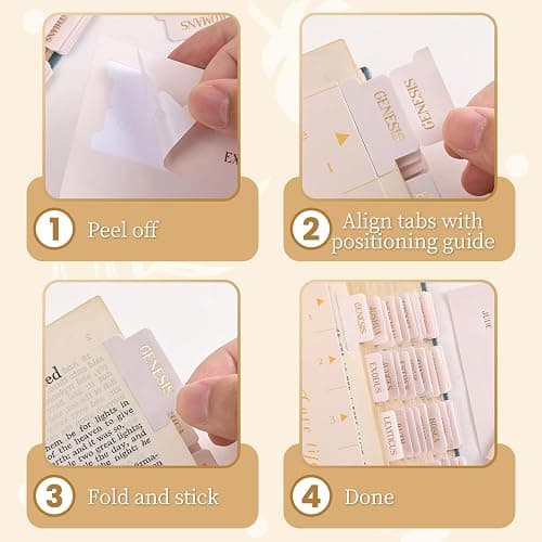 Laminated Bible Tabs, Gold Foil Embossed Lettering Bible Chapter Index Tabs for Women Men, Reposition Large Print Sticky Labels, Easy to Read and Apply, 105Chapters Labels for Easy Navigation (Creamy) thumbnail 6