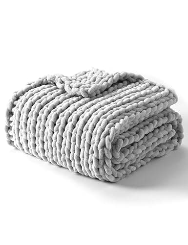 YnM Chunky Throw Blanket, Hand Knitted with Chenille Yarn, Skin Friendly, Ventilated and Breathable, Machine Washable, Home Décor Piece for Couch, Sofa and Bed (Glacier Grey, 40x50 Inch) - Image 1
