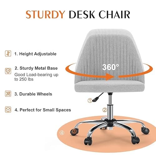 Sweetcrispy Armless Office Chair, Modern Fabric Home Office Desk Chairs with Wheels Adjustable Swivel Task Computer Vanity Seat for Small Spaces thumbnail 6