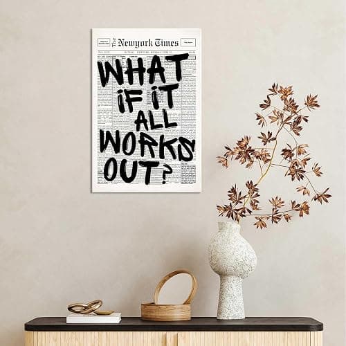 Drimiler Retro Black And White Newspaper Poster What If It All Works Out Canvas Wall Art Positive Affirming Quote Minimalist Prints Painting For Home Bedroom Dorm Wall Decor 16x24in Wframed thumbnail 7