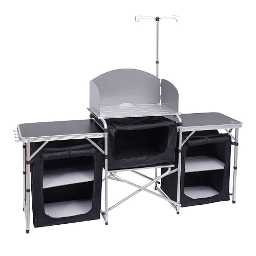 Nice C Camping Kitchen Table, Folding Table, Upgrade Light Stand and Windshield Cooking Station & 3 Organizers, Carry Bag for Outdoor, Beach, BBQ, Picnic, Cooking, Indoor, Office(Silver) - Image 1