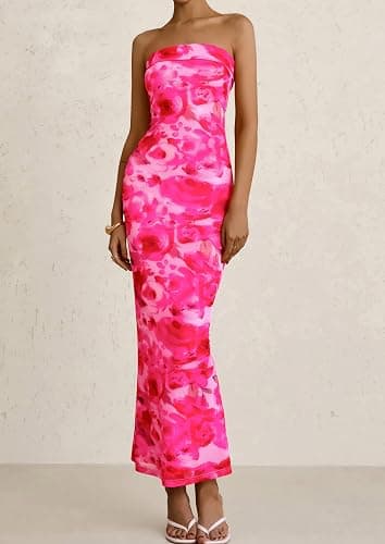 PRETTYGARDEN Womens Summer Printed Tube Maxi Dress Strapless Bodycon Sleeveless Long Beach Vacation Dresses thumbnail 4