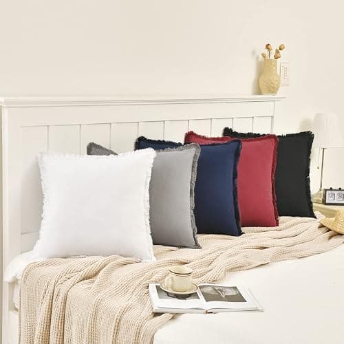 ZWJD Pillow Covers 18x18 Set of 2 Navy Throw Pillow Covers with Fringe Chic Cotton Decorative Pillows Square Cushion Covers for Sofa Couch Bed Living Room Farmhouse Boho Decor thumbnail 7