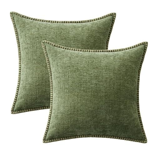 MIULEE Pack of 2 Couch Throw Pillow Covers 18x18 Inch Sage Green Farmhouse Decorative Pillow Covers with Stitched Edge Soft Chenille Solid Dyed Spring Pillow Covers for Sofa Bed Living Room thumbnail 6