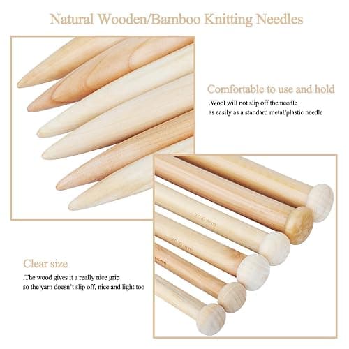 Coopay Big Knitting Needle 20mm, Huge Bamboo Knitting Needle for Chunky Wool and Larger Knitting Project, Wooden Jumbo Straight Knitting Pins for Arthritic Fingers, Lightweight Solid Wood, 35cm Long thumbnail 2