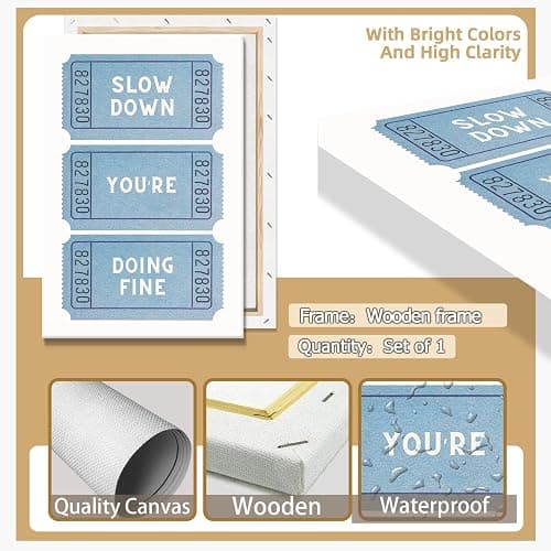 Retro Inspirational Quotes Poster Trendy Blue Daily Affirmation Wall Art Preppy Slow Down You’re Doing Fine Canvas Prints Ticket Aesthetic for Living Room Classroom Bedroom Home Decor 12x16in Framed thumbnail 7