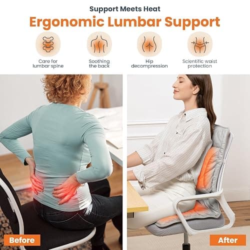 Heated Seat Cushion for Office Chair with Lumbar Support, Extra Large Heated Chair Pad for Pain Relief, Auto Shut Off, 3 Heating Levels, Chair Warmer for Full Back, Waist, Hip, Thigh, Home Use, Grey thumbnail 3
