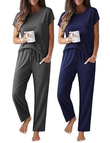 Ekouaer 2 Packs Pajamas for Women Set Cap Sleeve Top and Pants Lounge Set | Soft Comfy Pjs Set Sleepwear with Pockets Loungewear - Image 1