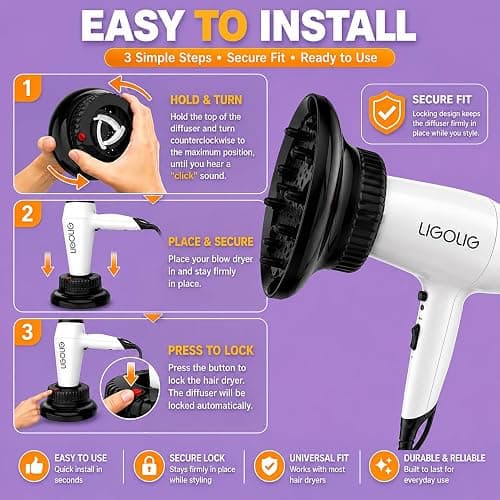 LIGOLIG Hair Difuser Attachment Universal Diffuser Hair Dryer for 1.4-inch to 2.4- inch Blow Dryer, Hair Diffuser for Curly Hair and Natural Wavy Hair (Black) thumbnail 4