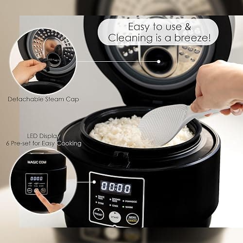 MAGiC COM Rice Cooker 4 Cup(Uncooked) 8 Cup(Cooked), Small Rice Cooker with Steamer, One Touch Healthy Cooking & Warmer, Slow Cooker with Nonstick Inner Pot, 24 Hour Delay Timer, Grain Cooker/Black thumbnail 8