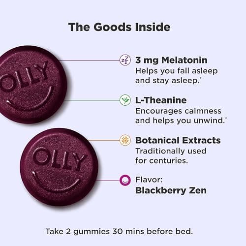 OLLY Restful Sleep Gummy Supplement with Melatonin & L-Theanine Chamomile, Blackberry Zen, 50 Gummies (25 Day Supply) Supports a Healthy Sleep Cycle* (Packaging May Vary) thumbnail 3