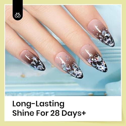 beetles 2 In 1 Silver Glitter Top Coat, 15 ML No wipe Stars Moon Halo Top Coat Soak Off UV Uv Led Gel Nail Polish Long Lasting Highly Shine Manicure Art Decoration Supplies thumbnail 5