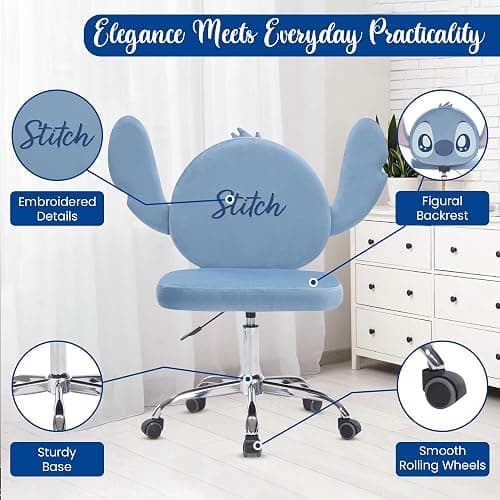 Impressions Vanity Stitch Swivel Vanity Chair with Wheels, Padded Comfy Polyurethane Foam, 360 Degree Spinning, Adjustable Seat Height, Comfortable Makeup Chair for Desk, Office and Home Decor thumbnail 5