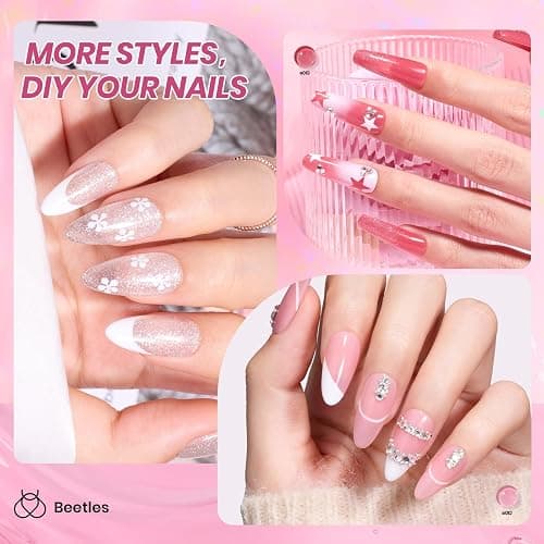 Beetles Nude Pink Gel Nail Polish Set - 25PCS 20 Colors Neutral Jelly Pink Sheer Milky White Gel Nail Kit Soak Off UV with Base Glossy Matte Top Coat Pearls Rhinestones Nail Charms Gift for Women thumbnail 3