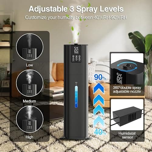 Honovos Smart Humidifiers Large Room Bedroom Home, 2.11Gal(8L) Quiet Top Fill Cool Mist Humidifier, Smart App & Remote Control, 3 Speed Humidifier with 360° Nozzle, Humidity Setting for Baby Office thumbnail 5