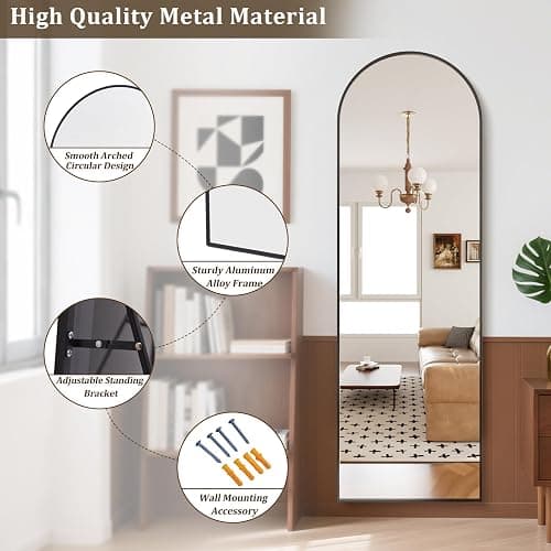BEAUTYPEAK Full Length Mirror 58"x18", Arched Standing Mirror with Metal Frame, Floor Large Body Mirror for Bedroom, Entry, Bedroom, Living Room, Black thumbnail 4