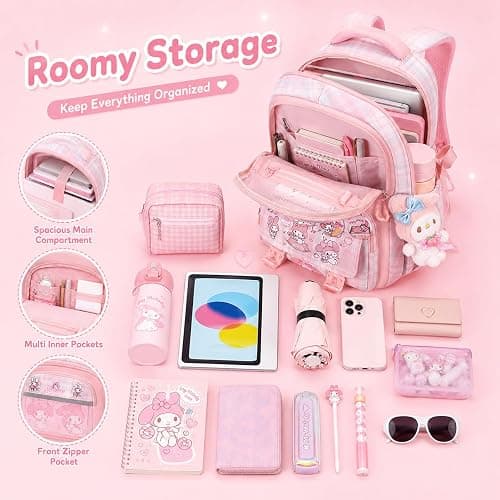 Festa Park Cutecore Backpack Shoulder Bag Purse, Kawaii Cartoon Bookbag Aesthetic Large Harajuku Daypack Preppy Rucksack Bags (Pink) thumbnail 5