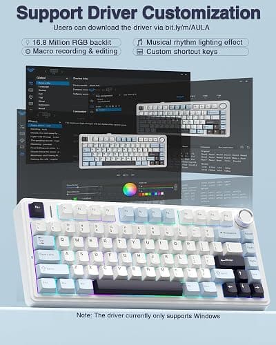 AULA F75 75% Wireless Mechanical Keyboard, Hot Swappable Creamy Keyboard, Pre-lubed Reaper Switches, 2.4GHz/Type-C/BT5.0, RGB Backlit Gaming Keyboards(White & Blue) thumbnail 7