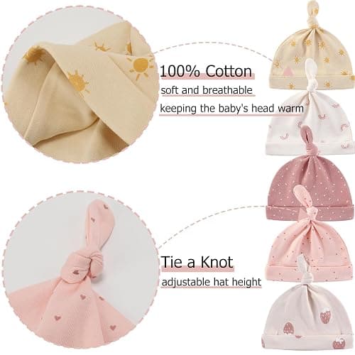 Ruliby Baby Hats Mittens and Socks Set Cotton Newborn Hat Beanie Soft Infant Girls Boys Caps Gloves 0-6 month - Strawberry Accessory Set 2 + Solid Color Socks - 0-6 Months thumbnail 5