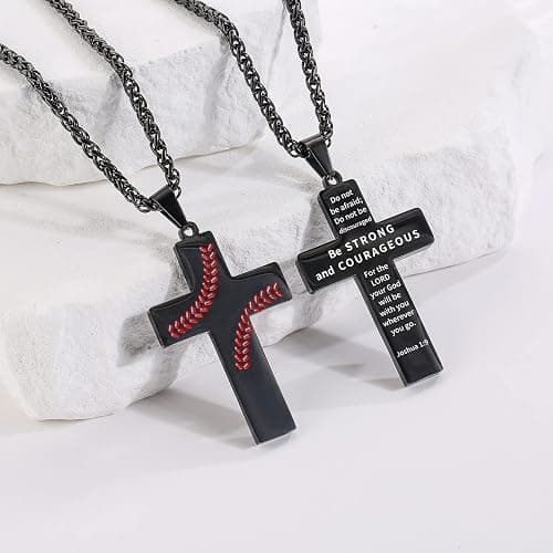 Zocomi Baseball Cross Necklace for Boys Men, Stainless Steel Cross Pendant Chain 24 Inches, Inspirational Bible Verse Religious Gift thumbnail 2