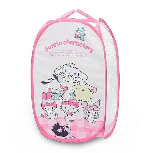 Cute Mesh Popup Laundry Hamper with Carry Handles, Large Capacity Foldable Lightweight Dirty Clothes Basket for Girls Room, Dorm | Travel & Camping - Image 1