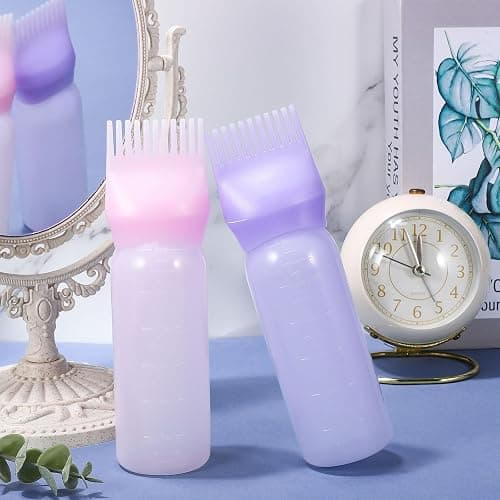 Pimoys Root Comb Applicator Bottle 6 Ounce, Oil Applicator for Hair Dye, Hair Oiling Bottle Brush with Graduated Scale, Purple thumbnail 7
