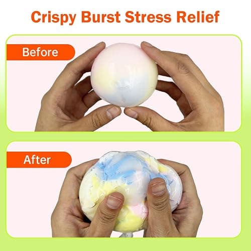 4 Pack Wax Cracking Squishy Stress Balls, Crunchy Crackable ASMR Fidget Sensory Toys, Dreamy Swirl Colors, 2.75 Inch, Fun for Anxiety Relief thumbnail 4