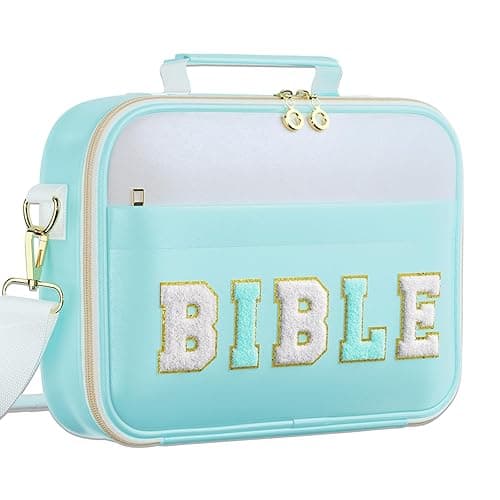 WOBAGMEN Bible Cover Case for Women,Large Leather Bible Book Covers with Bible Study Supplies, Bible Study Accessories Bible Journaling Kit,Blue Church Bag Christian Gifts for Women - Blue - L